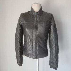 Vintage Diesel Lamb Leather Quilted Reversible Moto Bomber Jacket Black